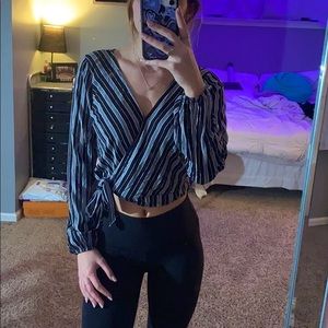 Striped cross tie long sleeve